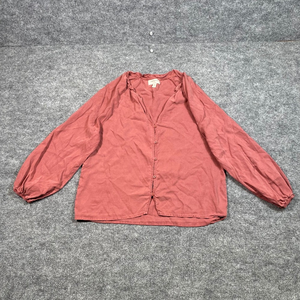 Cloth & Stone Anthropologie Rose Tencel Ruffle V-Neck Button Blouse Medium R4880
